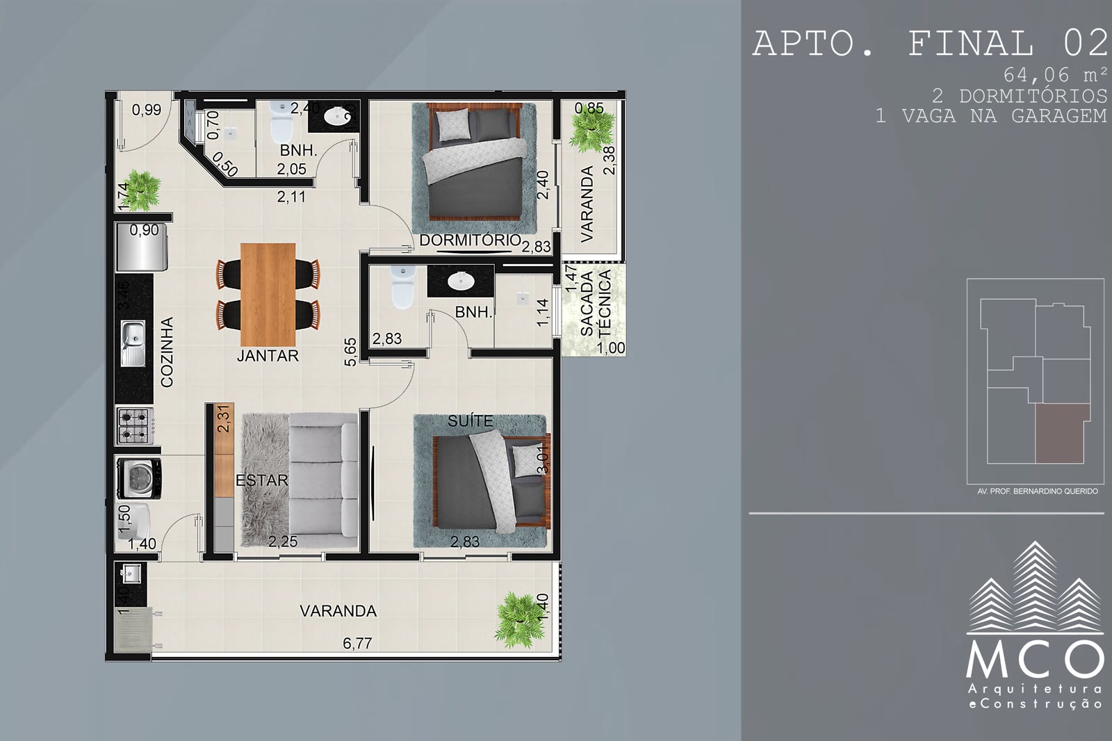 Planta Final 02 2 dormitórios do Residencial Esdras, 64,06 m², Itaguá, Ubatuba/SP