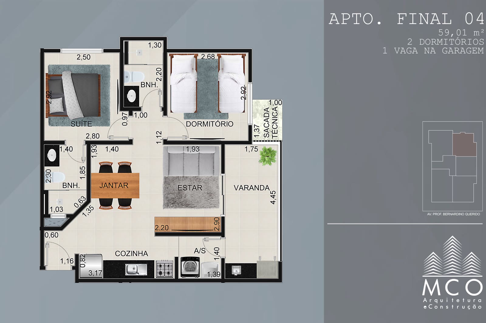 Planta Final 04 2 dormitórios do Residencial Esdras, 59,01 m², Itaguá, Ubatuba/SP