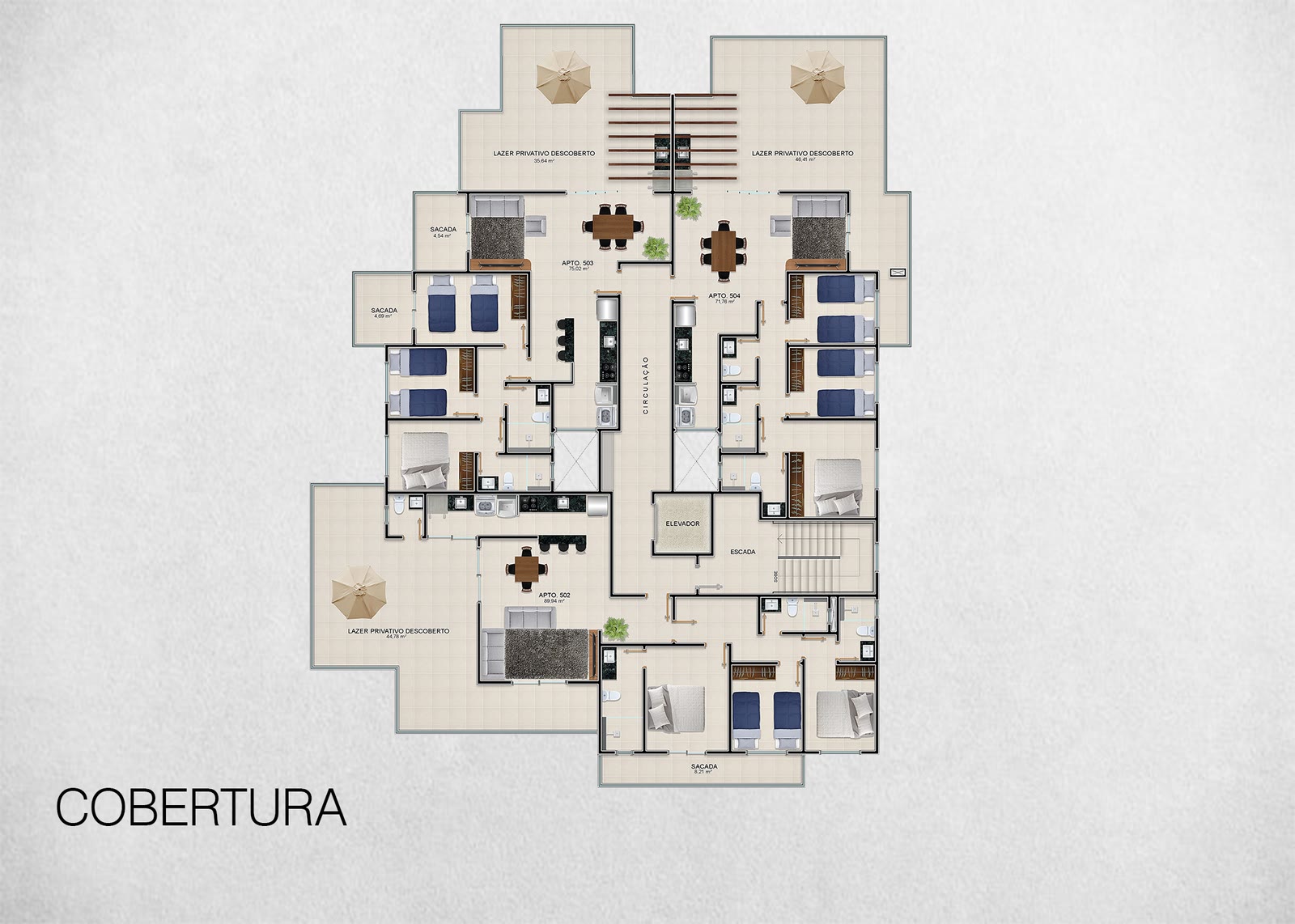 Planta da cobertura — Residencial Marias, Perequê-Açu, Ubatuba/SP