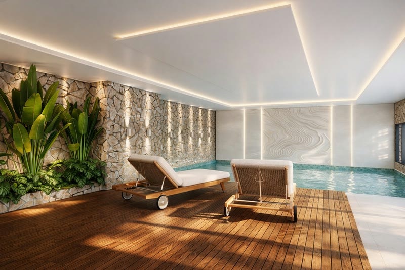 Piscina térmica coberta do Kadosh Residence em Ubatuba